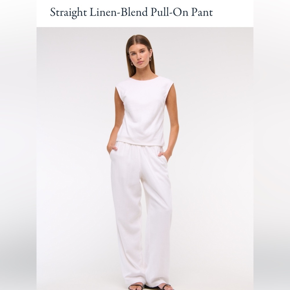 A&F Straight Linen Blend Pull-on pant white